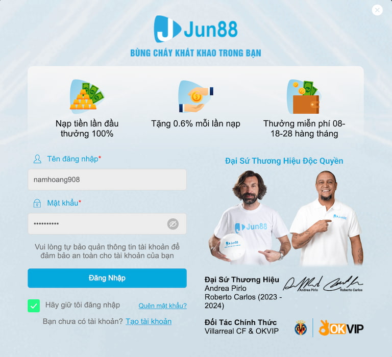 Hướng dẫn đăng nhập vào Jun88