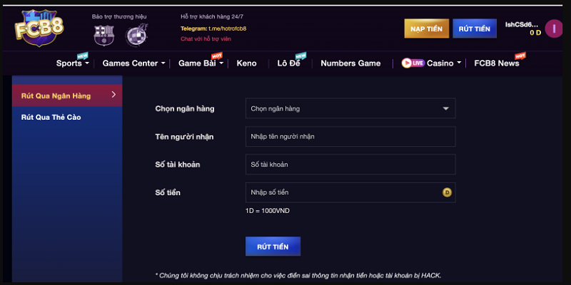 Rút tiền FCB88 được thực hiện với quy trình đơn giản